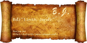 Bálinth Jenő névjegykártya